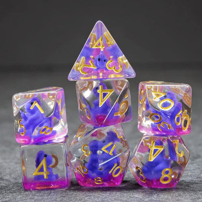 Sage's Portal Animal Familiars Resin DND Dice Set Polyhedral Dice Set for Dungeons and Dragons RPG Pathfinder Tabletop TTRPG (Baby Purple Dragon) - color: Baby Purple Dragon