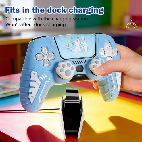 DLseego Protective Cover for PS5 Controller, Soft Silicone Ergonomic Anti-Slip Controller Case Skin with 2 PCS Thumb Stick Grip Caps and 1 PCS Touch Pad Sticker- Blue - color: Blue