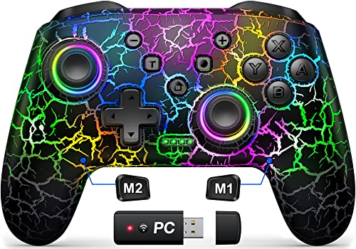 Gammeefy Switch 2 Controller, Wireless Switch Pro Controller for Nintendo Switch/Lite/OLED, 9 Color Adjustable LED Switch Remote Compatible with Windows PC/Android/IOS with Blue·tooth receiver - color: Black with Bluetooth Receiver