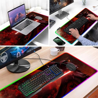 Large Gaming RGB Mouse Pad Custom Mouse Pads, Mousepad with Non-Slip Rubber Base and Stitched Edges Mouse Mat, Big Desk Pad for Computer Keyboard, Office Desk Mat for Desktop,31.5x15.7 Inch - color: Pattern(rgb3)