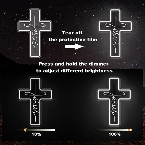 Jesus Cross Neon Signs, Dimmable LED Neon Lights for Wall Decor Bedroom Home Room Party Decor, Light Up Sign for Wedding Christmas Easter Celebrations New Year Gifts - style: Cross White