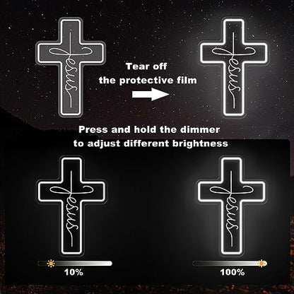 Jesus Cross Neon Signs, Dimmable LED Neon Lights for Wall Decor Bedroom Home Room Party Decor, Light Up Sign for Wedding Christmas Easter Celebrations New Year Gifts - style: Cross White