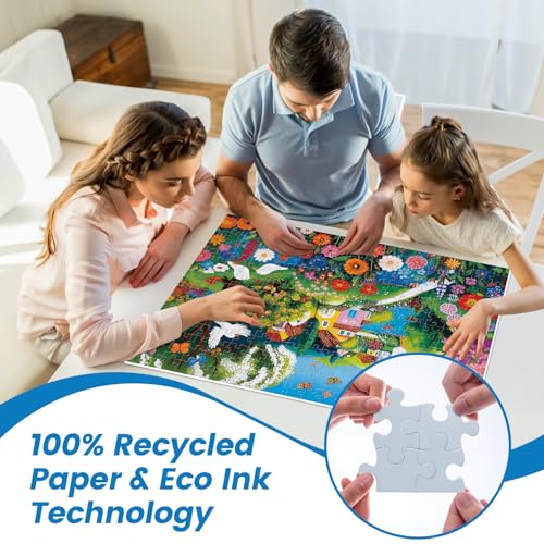 300 Pieces Puzzles for Adults, Large Piece Charming Village Jigsaw Puzzles,Colorful Village with Flowers,Birds Lake Puzzle for Kids Kids Ages 8-10 8-12 10-12,Puzzles for Family Game Nights,20.5x15 in - style: Flowers Village