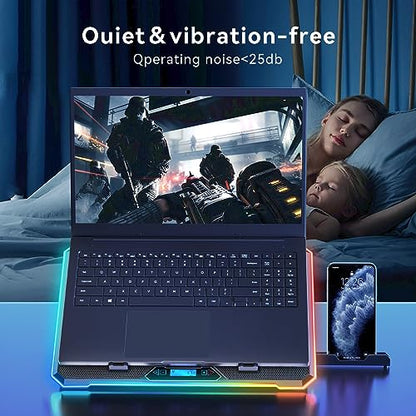 Gaming Laptop Cooler with 13 Ultra Quiet Fans, LCD Screen and Multi Color RGB - 10 Lighting Modes, 9 Adjustable Heights, Dual USB Ports, Built in Phone Holder for 15 to 21 Inch Laptops on Desk or Lap