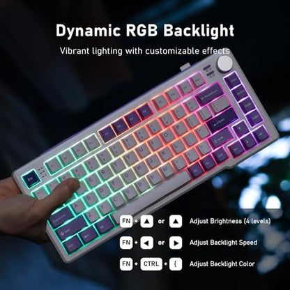 iRocks K103R Wireless Rechargeable RGB 75% Mechanical Gaming Keyboard, Hot Swappable Pre-lubed Switches, 81 PBT Keys, Gasket Mount, USB-C Detachable Cable (Lavender Purple, Bubble Switch) - color: Lavender Purple, size: Bubble Switch