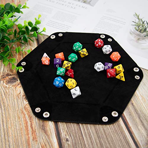 SIQUK 2-Piece Dice Tray - PU Leather Folding Hexagon Dice Holder for RPG, DND and Other Table Games (Camel and Black) - color: Camel and Black