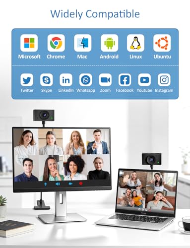 Webcam for PC, Streaming Camera, Web Camera for Desktop/Laptop Computer Webcam with Microphone, Plug and Play USB Web Cam with Bracket, Manual Focus, for Live Streaming, Video Calls (Black, 1080P)