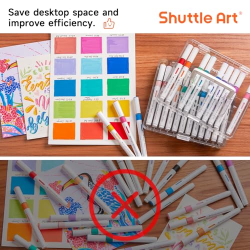 Shuttle Art 36 Automatic Ink Control Acrylic Paint Markers Organizer, Portable 3-Layer Transparent Storage Box, Stackable Pen Holder for Art Supplies,Ideal for Home, Office & School Desk Organization