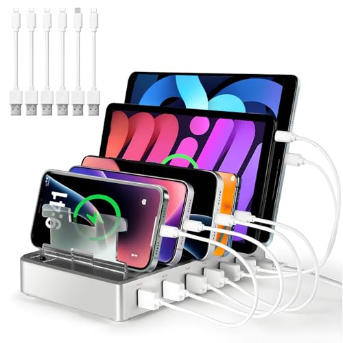 300W Charging Station for Multiple Devices, Fast Charging 6 Port Charging Station - Compatible with iPhone iPad Android Tablets, Home Office Travel Organizer