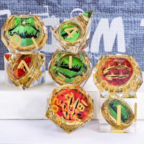 Magic Golden Ring DND Dice Set Sharp Edge Red Gaze Eye Resin Dice with Box, for use with RPG D&D Tabletop Games Lord D and D Polyhedral Dice Set - color: Ring -Eye-golden Numbers