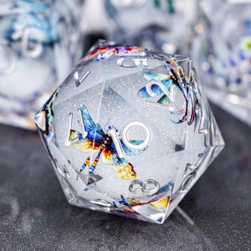 DND Dragonfly Dice 7PCS Polyhedral Sharp Edge Dice Set with Gift Case for Dungeons Dragons Role Playing Game, RPG Resin D and D Dice D6 D8 D10 D12 D20 D% (White Silver) - color: Qt-white Silver