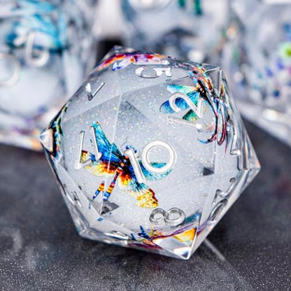 DND Dragonfly Dice 7PCS Polyhedral Sharp Edge Dice Set with Gift Case for Dungeons Dragons Role Playing Game, RPG Resin D and D Dice D6 D8 D10 D12 D20 D% (White Silver) - color: Qt-white Silver