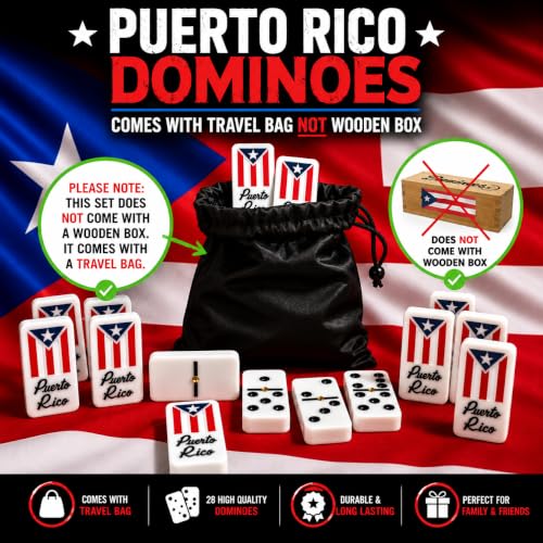 Puerto Rico Double Six Dominoes Set - Premium Quality, Cultural Heritage, 28 Tiles No Box Comes with Travel Bag Puerto Rican Adult Size Domino Set
