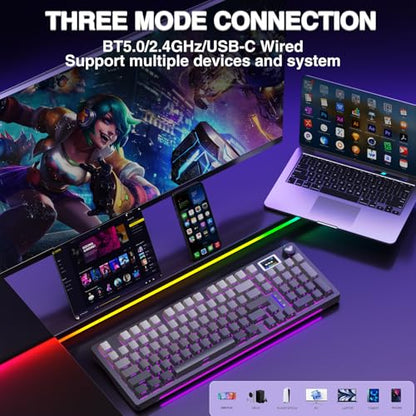AULA S98 Pro Wireless Mechanical Keyboard with Screen & Knob,2.4GHz/USB-C/BT5.0 Hot Swappable Creamy Keyboard,Pre-lubed Linear Switches,Side Printed PBT Keycaps,RGB Backlit Gaming Keyboards - color: Side Printed Black