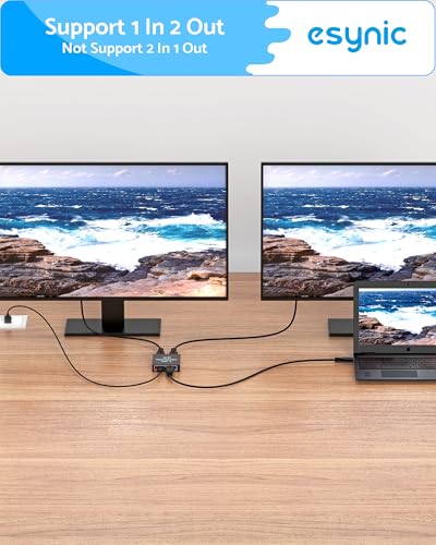 eSynic 4K@30Hz HDMI Splitter 1x2-1 in 2 Out HDMI Splitter for Dual Monitors-Plug & Play-Supports1080P 3D HDCP Bypass – for PS4/PS5, Projector, PC, TV, Office Conference -Only Mirror No Extend Mode - size: 1 In 2 Out