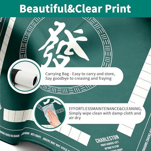 Mahjong Mat with Black Carrying Bag, 31.5"x31.5" Anti-Slip Noise Reduction Gaming Mat for Mahjong, Poker, Board Games, 3 Dice & Black Storage Bag - color: Dark Green