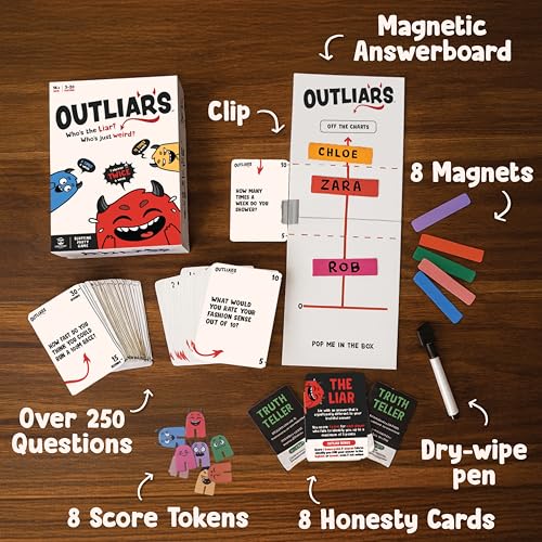 CONFIDENT? Outliars Party Game - Hilarious Game of Deception, Secrets & Lying, Family Fun Board Game for Teens & Adults, Ages 14+, 3-20 Players, 20 Minute Playtime | Hilarious Game of Deception, Secrets & Lying, Family Fun for Kids & Adults, Ages 14+, 3-2
