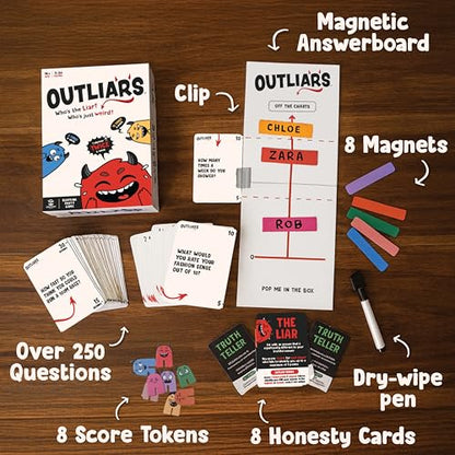 CONFIDENT? Outliars Party Game - Hilarious Game of Deception, Secrets & Lying, Family Fun Board Game for Teens & Adults, Ages 14+, 3-20 Players, 20 Minute Playtime | Hilarious Game of Deception, Secrets & Lying, Family Fun for Kids & Adults, Ages 14+, 3-2