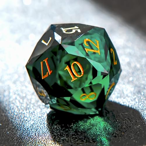 1PCS Multifaceted Glass D20 DND Dice - 28mm 20 Sided Gem D&D Dice for Dungeons and Dragons, RPG, Roleplaying Games MTG Table Games, Handmade Polyhedral Dice(Glass Green) - color: Multifaceted D20 Glass-green