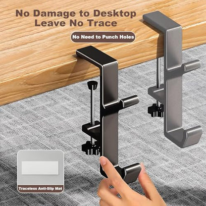 Headphone Stand - Aluminum Alloy Headphone Holder, Under Headset Stand for Desk Fit for PC Gaming Headset Hanger Hook Suitable for Office, Computer, Student Class Desk, Handmade Creator Table (Sliver)