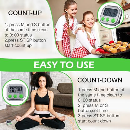 Leumoi 24 Pack Multi-Function Digital Timers with Magnetic Back, Large LCD Display, Loud Alarm, Count up & Countdown, Memory Function for Cooking, Classroom, Study, Exercise & Work(Sliver and Green) - color: Sliver and Green