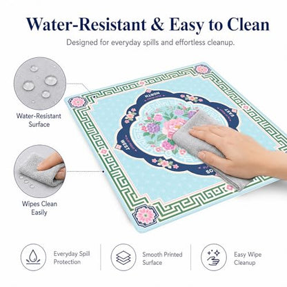 Peony Floral Mahjong Mat,Non Slip American Mah Jongg Table Mat | 32in soft neoprene mah jongg mat reduces tile noise protects tabletops & packs easily for game nights or a thoughtful gift - color: 016