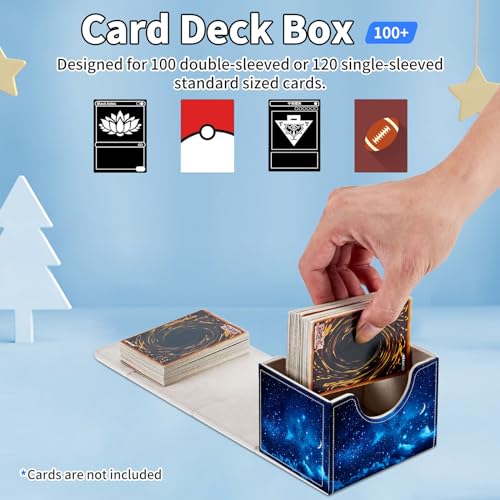 for MTG Commander Deck Box,Card Deck Box for Trading Yugioh MTG,Fits 100 Double Sleeved Cards,PU Leather Strong Magnet Case for Magic Commander TCG CCG,Blue Glitter Sky - color: Blue Glitter Sky