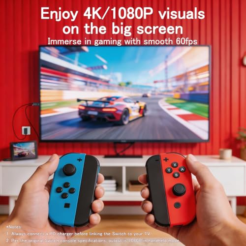 for Switch 2 Dock HDMI Adapter, 4K@60Hz TV Output, PD 100W USB-C Fast Charging, Type-C to HDMI Cable Compatible with Switch 2/OLED/Steam Deck/ROG Ally/Laptops/Phones