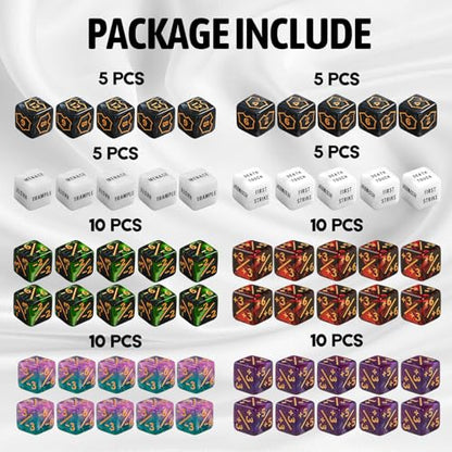 60 PCS MTG Dice Counters Keyword Counters Life Counter 1/+1 counters Commander Buff Tokens 6 Sided Dice Set for MTG, TCG, Card Games Accessories