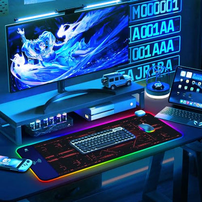 ToLuLu RGB Gaming Wireless Charging Mouse Pad, 10 Light Modes LED Mouse Pad | 5/7.5/10/15W Computer Keyboard Mat Mousepad, 800x300x4MM Extended Large Desk Mat for Gaming, MacBook, Laptop, PC,Cool Red - color: Cool Red