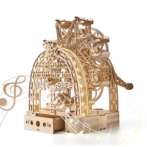 3D Wooden Puzzles for Adults: 3D Puzzle Light-Up Ferris Wheel with Music Box - 222psc Wooden Puzzles Model Building Kits Fun Gifts for Adult with Storage Box - Hobbies for Men Women（Large）