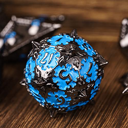 UDIXI Metal DND Dice Set, 7PCS Polyhedral D&D Dice Set Dragon for Role Playing Games and Tabletop Game (Black Blue) - color: Dg-black With Blue Number
