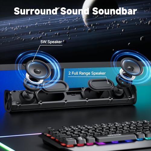 SOULION Computer Speakers for Desktop Monitor USB Plug & Play PC Soundbar | Dynamic LED Light, USB Plug & Play PC, Switch Button, Bluetooth 5.1, Clearly Sound, Breathable Material, Widely Application - color: Gray