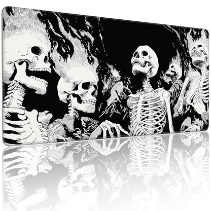 XXL Gaming Mouse Pad, Horror Skull Pattern Black and White, 35.4 x 15.7 Inches, Non-Slip Rubber Base, Waterproof Microfiber Cloth Surface - color: Black and White Skull Design