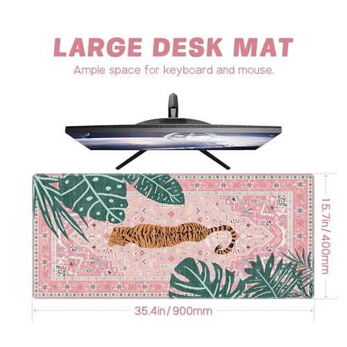 Baziabbo Cute Desk Mat,XXL Extended Large Mouse Pad,Gaming Mousepad with Stitched Edge,Non-Slip Rubber Base Keyboard Desk Pad for Home Office Study Game (A-Pink) - color: A-Pink
