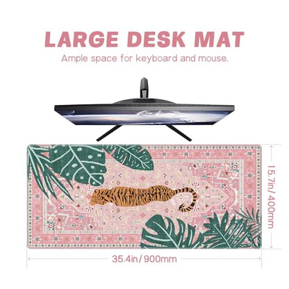 Baziabbo Cute Desk Mat,XXL Extended Large Mouse Pad,Gaming Mousepad with Stitched Edge,Non-Slip Rubber Base Keyboard Desk Pad for Home Office Study Game (A-Pink) - color: A-Pink