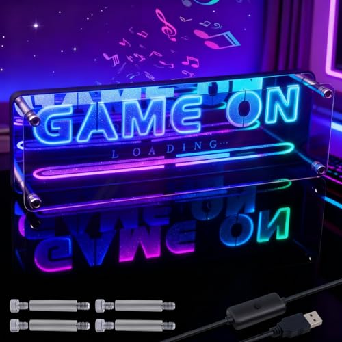 Gaming Neon Sign Game On Neon Lights LED Gamer Room Decor Gaming Desk Accessories for Teen Boy Room | Gamer Gifts for Boys & Kids | Usb Powered, Bluetooth APP Control, Music Sync & 210 Scene Modes - size: 9.8” x 3.15”