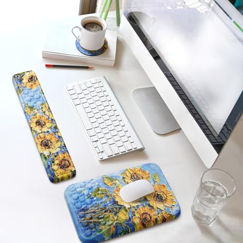 Ospelelf 3 in1 Ergonomic Wrist Rest Pad for Computer Keyboard and Mouse, Large Mouse Pad Set with Support for Office, Sunflower - color: Sunflower