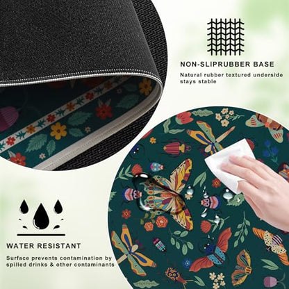 iCasso Desk Pad,Desk Matt for Desktop,Cute Mouse Pad,Green | Anti-Slip Large Mousepad with Stitched Edges,Keyboard Pad Mouse Mat for Home Office Work - color: Butterfly-green