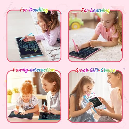 TECJOE 10 Inch 2 Pack LCD Writing Tablet for Kids, Mess Free Drawing Tablet | Colorful Drawing Pad, Travel Road Trips Essential, Quiet Time, Learning Toys Birthday Gifts for Boys Girls Ages 3-8 - color: Blue Pink