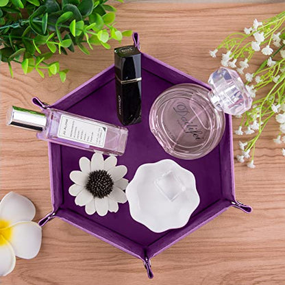 SIQUK 4 Pieces Dice Tray Hexagon Dice Roller Tray Folding PU Leather Dice Trays for Dice Games Like RPG, DND and Other Table Games(Dark Green, Violet, Red, Black) - color: Dark Green, Violet, Red, Black