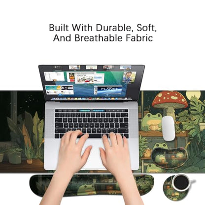 Desk Mat, Large Gaming Mouse Pad with Wrist Rest, 4 in1 XXL Mouse pad+Keyboard Wrist Rest+Mouse Pad Wrist Support+Cup Coaster Set, Ergonomic Desk Pad for Home Office,Cute Frog - color: 91