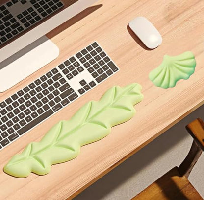 inbesk Angel Wing Wrist Rest Ergonomic Memory Foam Wrist Rest for Computer Keyboard Mouse Set, Cute Gaming Keyboard Cushion Hand Support PU Leather Surface Anti-Slip Waterproof Green-Leaf - color: Green