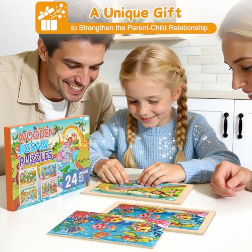 4 Pack Wooden Animal Jigsaw Puzzles for Kids Ages 2-4 Toddler Puzzles Gift | Sensory Toys, Preschool Educational Toys, Toddler Puzzles Gift for 3 4 5 Year Old Boys Girls - color: Animal