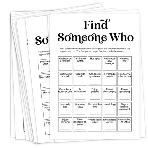 Team Building Games for Work Adults – Find Someone Who Bingo Game, 25 Unique Human Bingo Cards 5x7 Inch, Ice Breaker & Office Games for Parties, Meetings & Events - A05 - color: Bingo_5