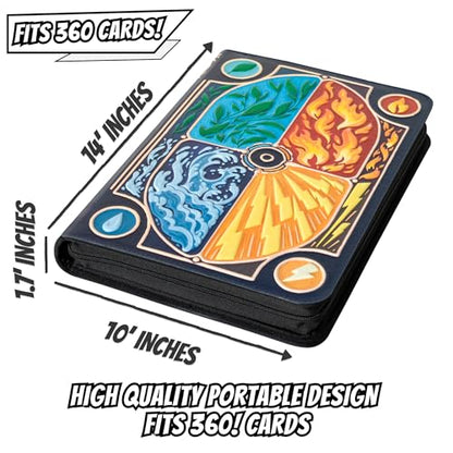 3D Card Binder for Pokemon - Stunning 3D Raised Elemental Design in PU Leather with Zipper - Includes 9 Pocket Pages for 360 Cards. Great Sleeve Album/TCG Holder/Trading Card Collection Book Gift. - color: Elemental