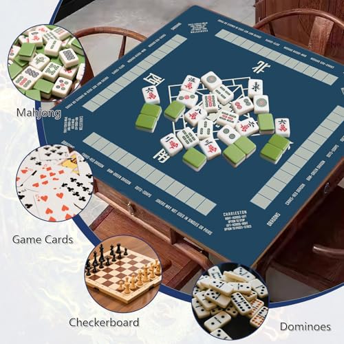 Mahjong Mat,Non-Slip and Noise Reducing Portable Mahjong Accessories | 31.5" x 31.5" with a Carrying Bag,Game Table Mat for Board Games, Card Games, Dominoes - color: Blue