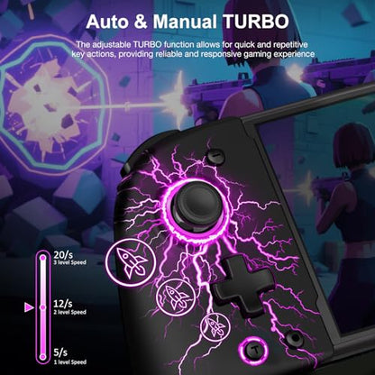 Spican Switch Controllers for Nintendo Switch/Switch OLED, Hall Effect Switch Wireless Pro Controller One-Piece Joypad, Full-Size Handheld Mode Controller with 17 RGB Light/Battery/Turbo/Macro/4 Game Slot - color: Black-Lightning Pattern, size: 6.2"/7"