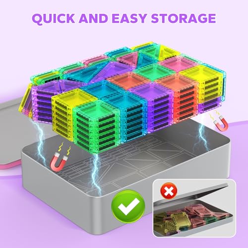 BAIJLE 140PCS Mini Magnetic Tiles, Portable Magnetic Toys Travel Set with Iron Case for Kids Ages 4-8,Creativity Boosting Building Toys Set,Toddler Puzzle Birthday Gift Toys for Boys and Girls Ages 3+ - style: 140PCS Mini Magnetic Tiles