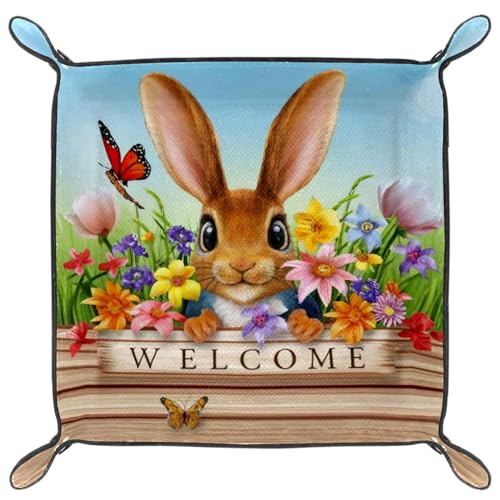 Rabbit on Wood Plank Welcome Dice Tray PU Leather Dice Rolling Tray Folding Dice Holder for Dice Games, Like RPG, DND and Other Table Games - color: Multi 6